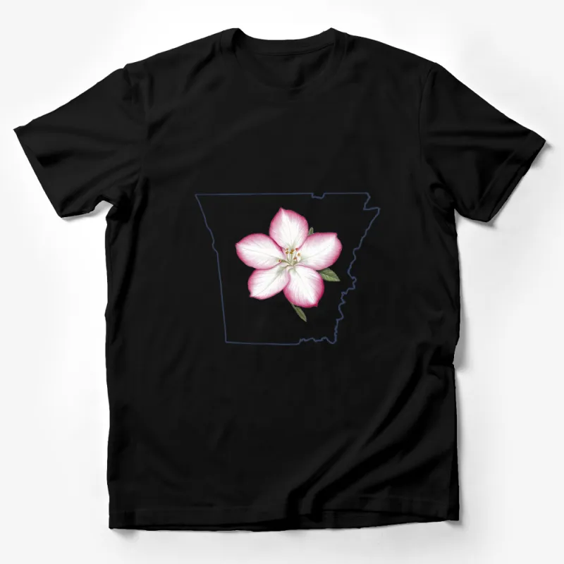 Arkansas State Outline Floral T-Shirt, Pink White Flower Graphic Tee, Unique Nature Inspired Top Male T-Shirt