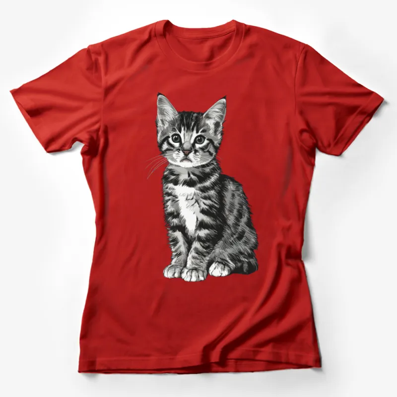 Cute Cat T-Shirt for Cat Lovers, Adorable Sitting Kitten Graphic Tee, Pet Lover Gift Female T-Shirt