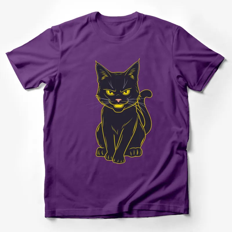 Black Cat T-Shirt, Mysterious Yellow Eyes, Sleek Feline Graphic Tee, Unisex Adult Apparel Male T-Shirt