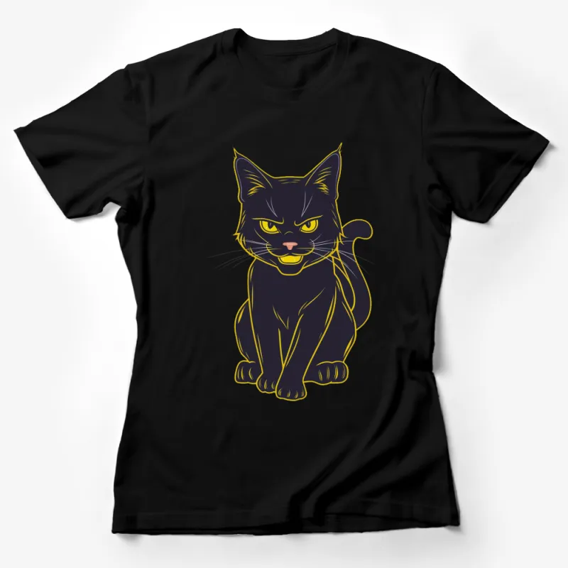 Black Cat T-Shirt, Mysterious Yellow Eyes, Sleek Feline Graphic Tee, Unisex Adult Apparel Female T-Shirt