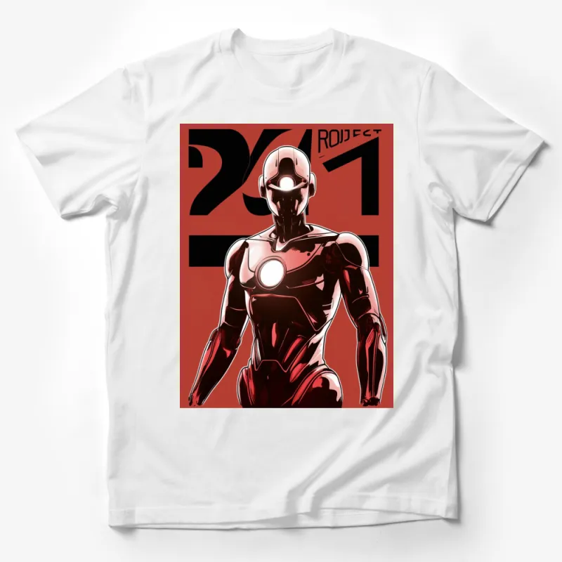 Project 2641 Red Futuristic Robot Graphic T-Shirt, Unique Robot Art Tee, Sci-Fi Inspired Casual Wear Male T-Shirt