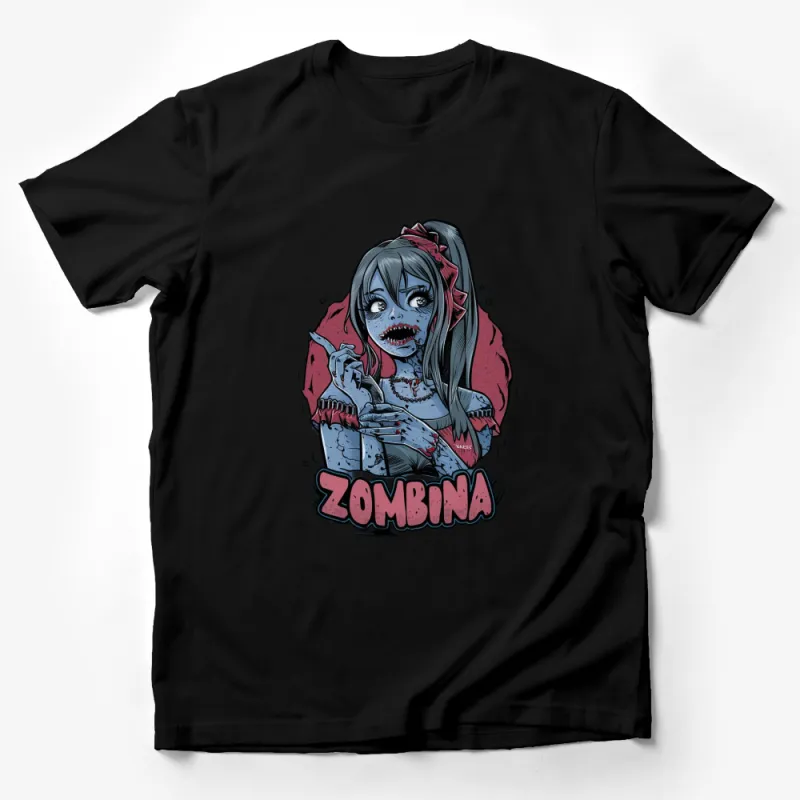 Zombina Graphic T-Shirt, Cool Zombie Girl Art, Horror Comic Tee, Unique Halloween Apparel Male T-Shirt