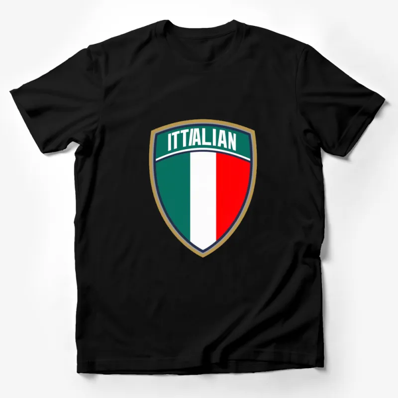 Italian Flag Shield Design T-Shirt, Patriotic Italy Colors Crest Tee, Unisex Fashion Top Male T-Shirt