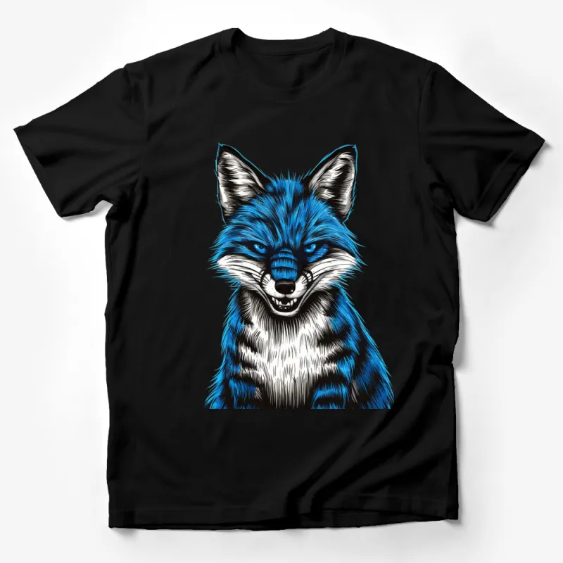 Blue and Black Fox Graphic T-Shirt, Cool Fox Illustration Tee, Unisex Animal Art Streetwear, Urban Wildlife Design Shirt Male T-Shirt