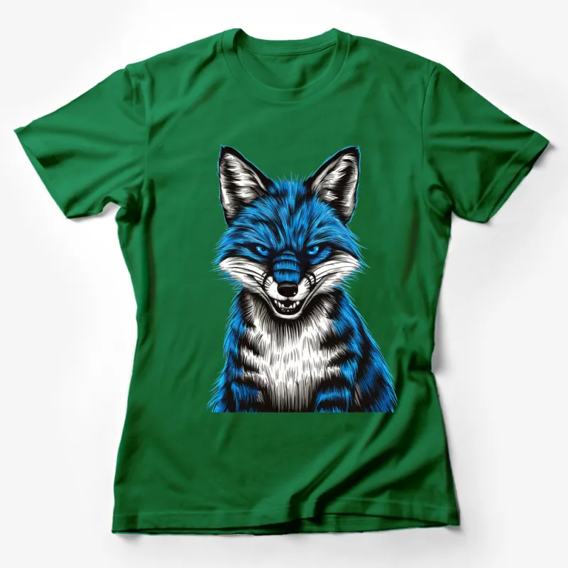 Blue and Black Fox Graphic T-Shirt, Cool Fox Illustration Tee, Unisex Animal Art Streetwear, Urban Wildlife Design Shirt Female T-Shirt