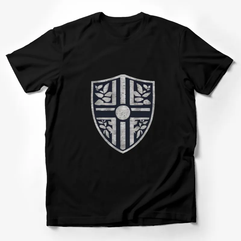 Vintage Shield Emblem Graphic T-Shirt, Distressed Medieval Style Tee, Unisex Casual Wear Male T-Shirt