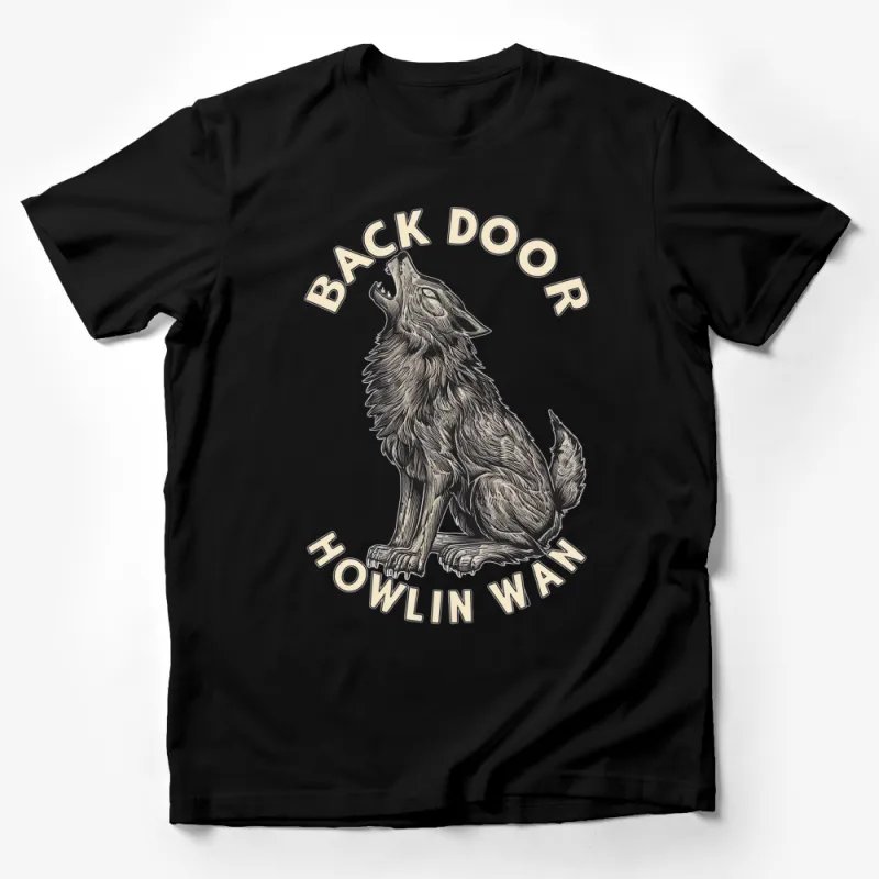 Vintage Howling Wolf T-Shirt, Back Door Howlin Wan Graphic Tee, Unisex Clothing, Nature Inspired Design Male T-Shirt