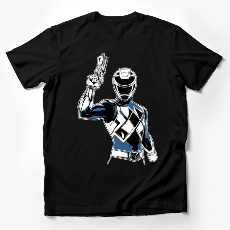 Blue and Black Ranger T-Shirt, Superhero Costume Tee, Boys Graphic Shirt, Retro Television Hero, Gift for Kids Male T-Shirt