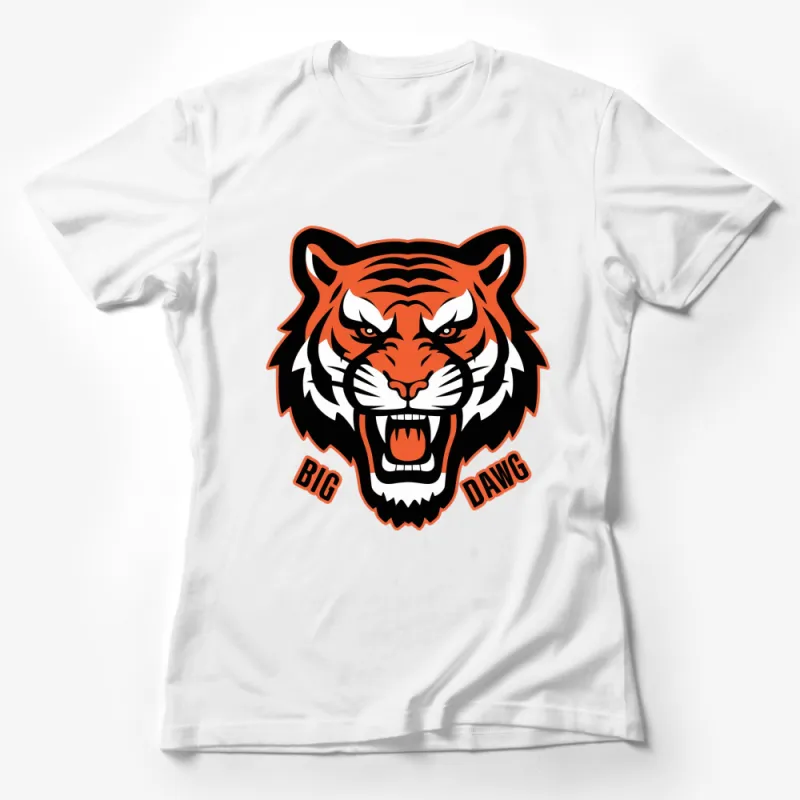 Men's Graphic T-Shirt with Fierce Tiger Head Design and BIG DAWG Text Female T-Shirt