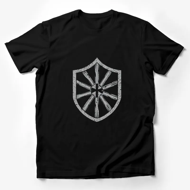 Silver Shield Design T-Shirt, Modern Metallic Look Graphic Tee, Stylish Unisex Casual Wear Male T-Shirt