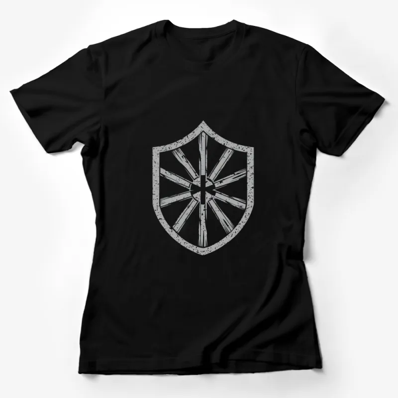 Silver Shield Design T-Shirt, Modern Metallic Look Graphic Tee, Stylish Unisex Casual Wear Female T-Shirt