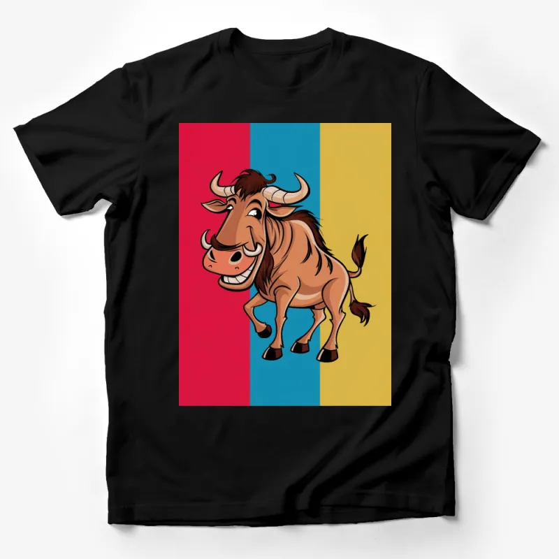 Colorful Cartoon Wildebeest T-Shirt, Fun Animal Graphic Tee, Kids and Adults Sizes Male T-Shirt