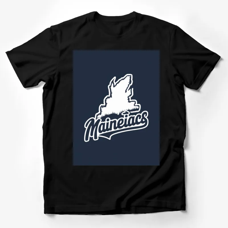 Maineiacs Silhouette Graphic T-Shirt, Unique Maine Lovers Navy Tee, Unisex Casual Wear Male T-Shirt