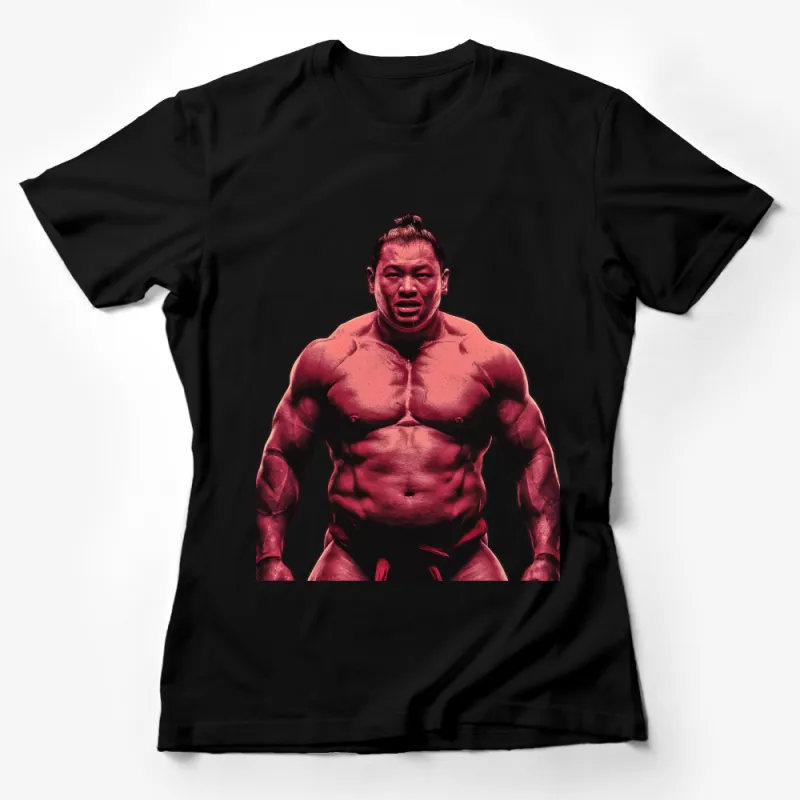 Red Powerful Wrestler Graphic Tee, Muscle Man Illustration, Bold Fitness T-Shirt, Athletic Apparel Gift Female T-Shirt