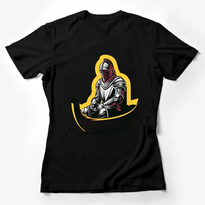 Knight in Armor Rowing Boat Graphic T-Shirt, Medieval Fantasy Warrior Tee Female T-Shirt