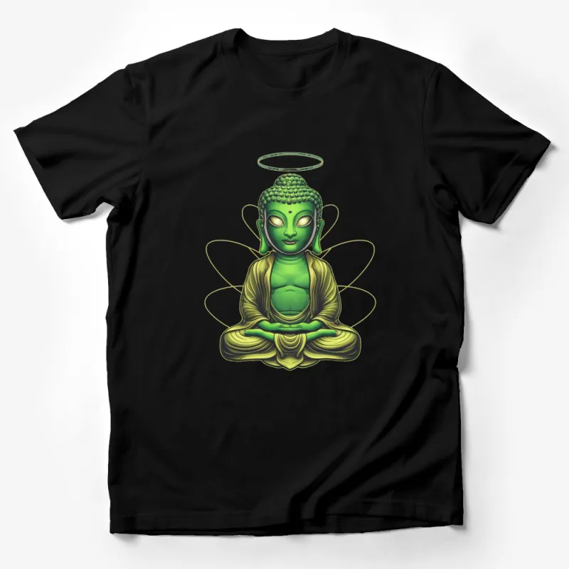 Zen Buddha T-Shirt, Green Meditation Buddha with Halo, Spiritual Graphic Tee, Unisex Yoga Shirt Male T-Shirt