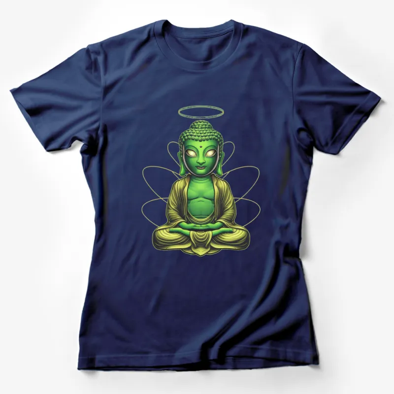 Zen Buddha T-Shirt, Green Meditation Buddha with Halo, Spiritual Graphic Tee, Unisex Yoga Shirt Female T-Shirt