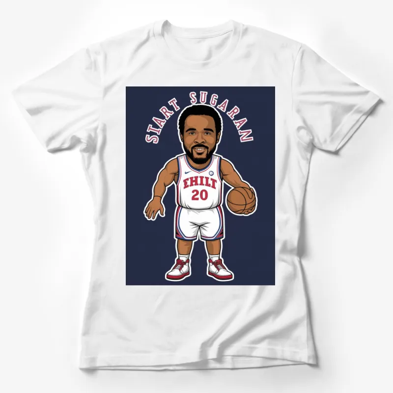 Basketball Player Cartoon Graphic T-Shirt, Sports Fan Tee, Unique Athletic Apparel, Gift for Basketball Lovers Female T-Shirt