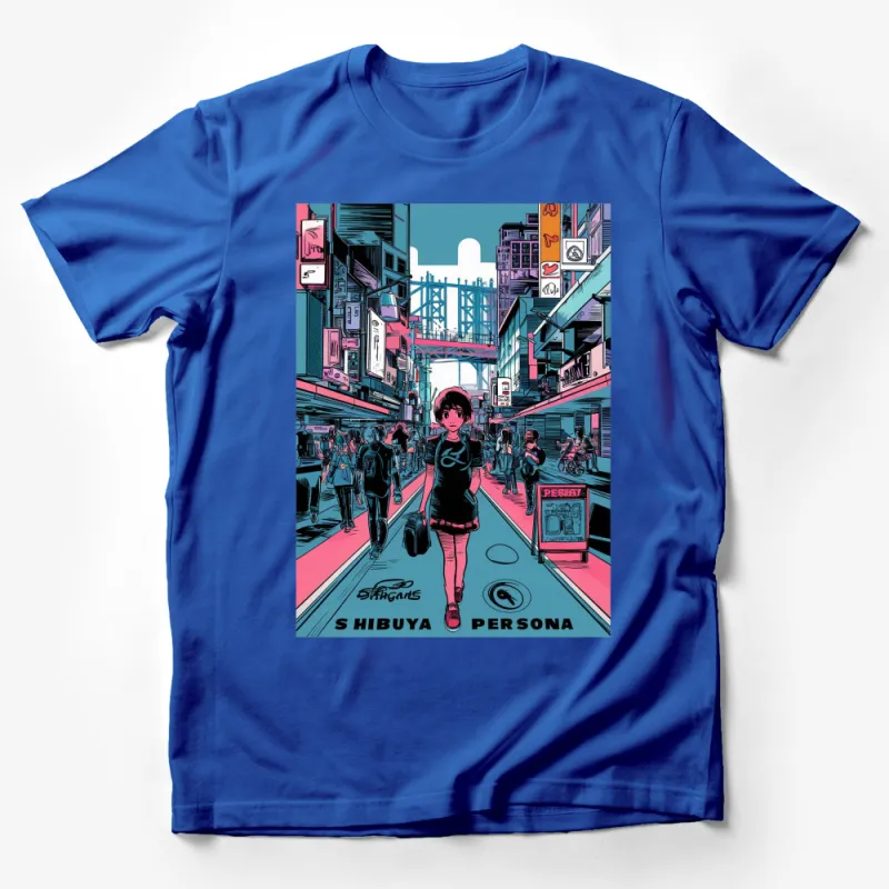 Vibrant Shibuya Street Scene T-Shirt, Tokyo Inspired Urban Fashion, Unique Anime Art Tee Male T-Shirt