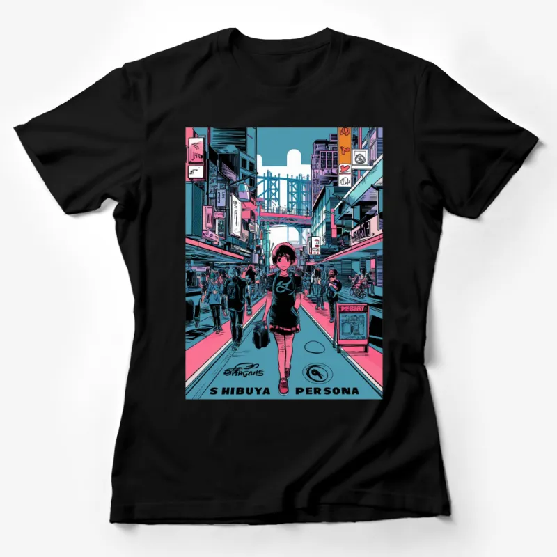 Vibrant Shibuya Street Scene T-Shirt, Tokyo Inspired Urban Fashion, Unique Anime Art Tee Female T-Shirt