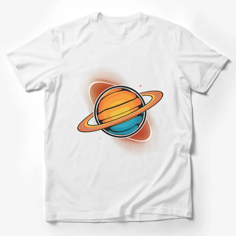 Colorful Planet Saturn Graphic T-Shirt, Space Inspired Artistic Tee, Unisex Fashion Top Male T-Shirt