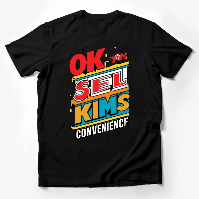 Colorful Pop Art OK Seoul Kims Convenience Graphic T-Shirt, Urban Streetwear, Trendy Casual Top Male T-Shirt