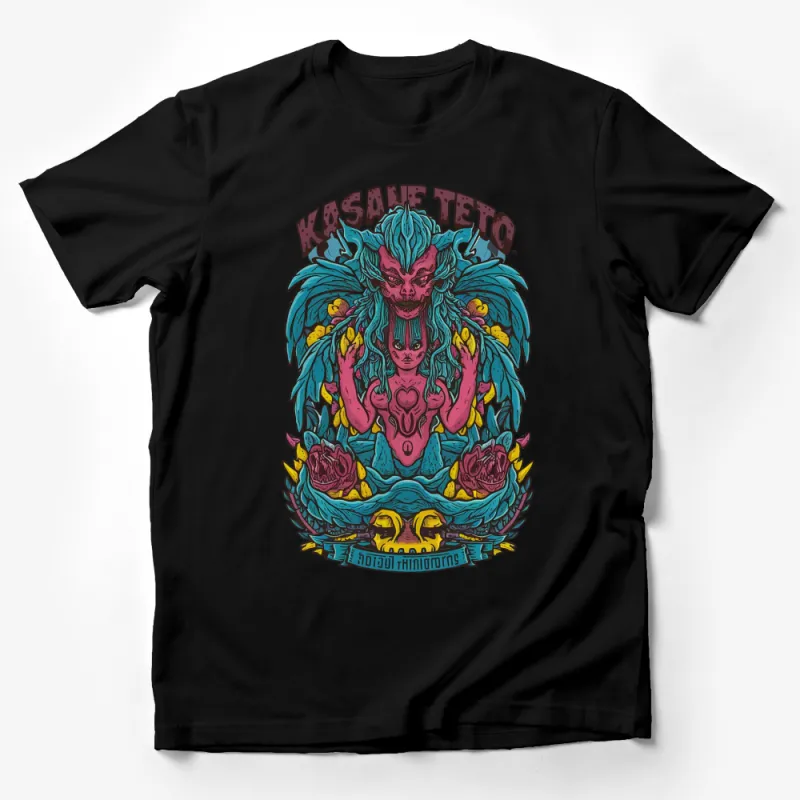 Kasane Teto Dragon and Sunflowers Graphic T-Shirt, Colorful Artistic Tee, Mythical Creature Design, Unique Apparel Male T-Shirt