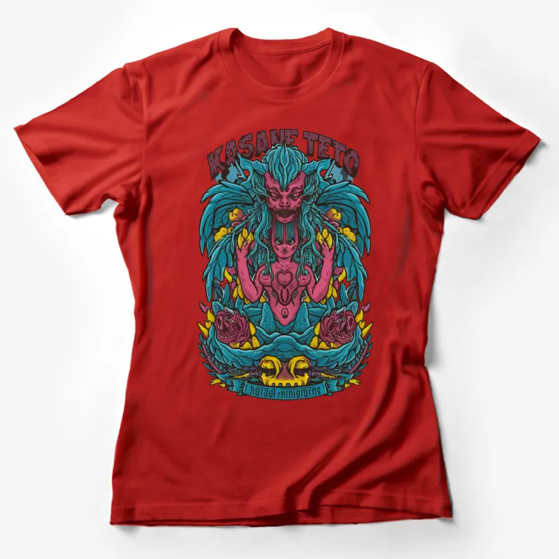 Kasane Teto Dragon and Sunflowers Graphic T-Shirt, Colorful Artistic Tee, Mythical Creature Design, Unique Apparel Female T-Shirt