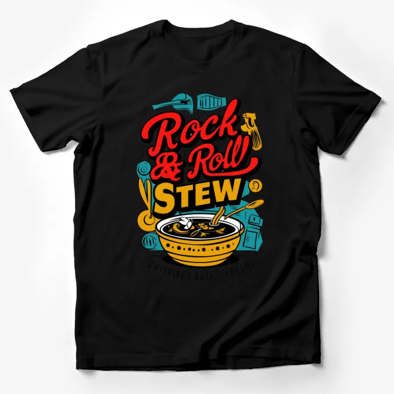 Rock and Roll Stew Music T-Shirt, Vintage Guitar Drum Graphic Tee, Unique Music Lover Gift Male T-Shirt