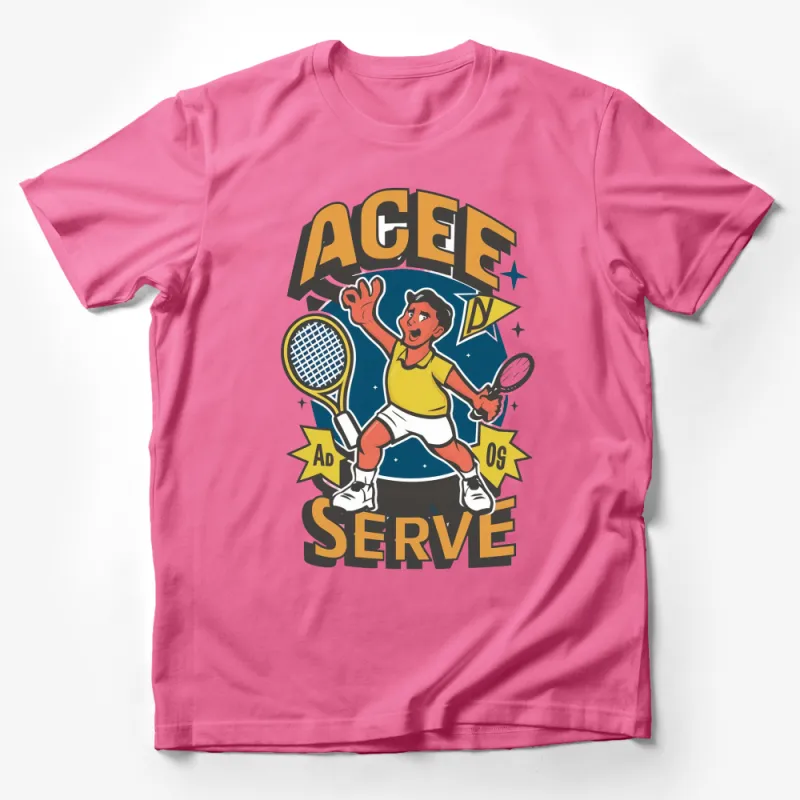 Vintage Tennis Ace Serve Graphic T-Shirt, Retro Style Tennis Player Tee, Sports Casual Wear for Men and Women Male T-Shirt