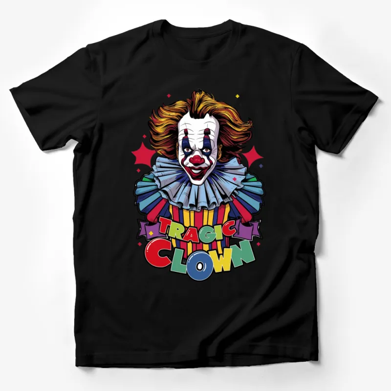 Tragic Clown Graphic T-Shirt, Colorful Circus Clown Tee, Unisex Horror Clown Shirt for Halloween, Creepy Clown Party Costume Male T-Shirt