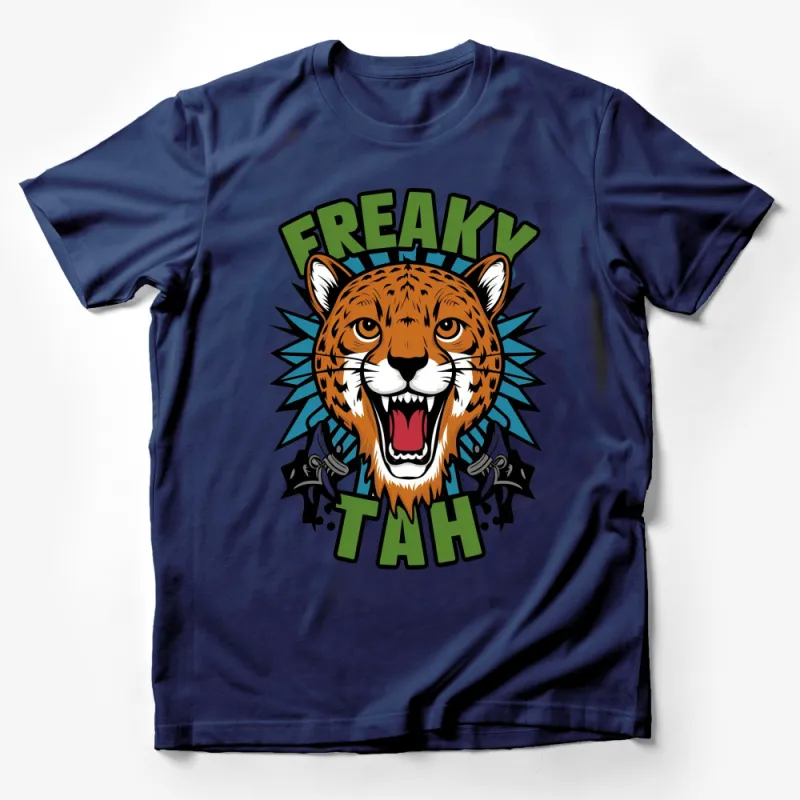 Freaky Tah Tiger Graphic T-Shirt, Bold Tiger Face with Text, Urban Style Unisex Tee Male T-Shirt