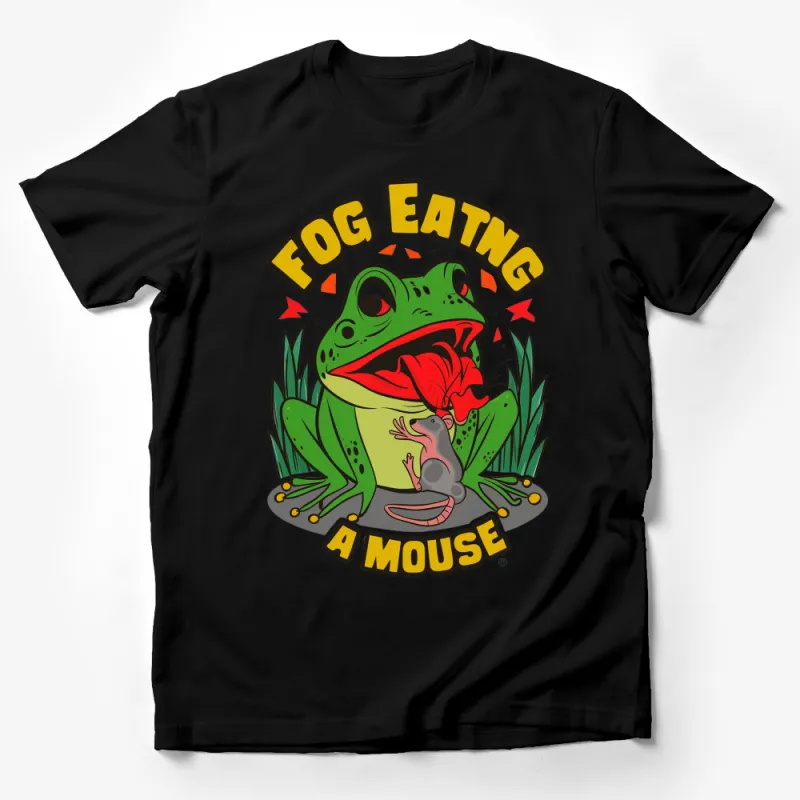 Funny Frog Eating Mouse Cartoon T-Shirt, Colorful Graphic Tee for Casual Wear, Unique Animal Design Shirt Male T-Shirt