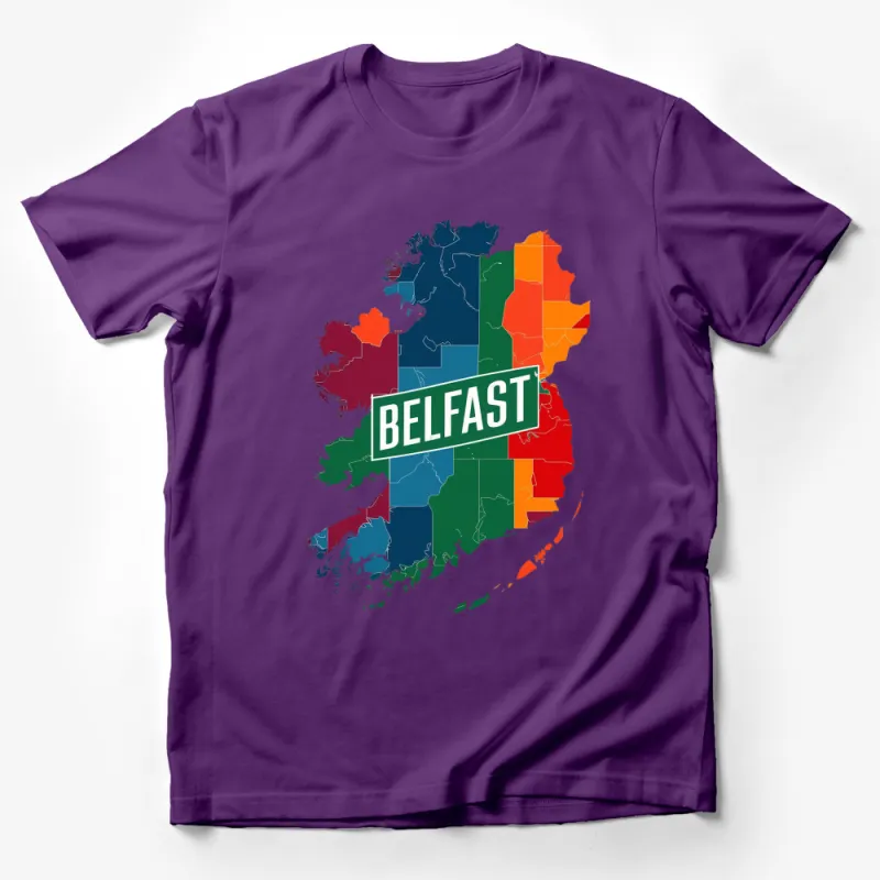 Belfast City Map Colorful T-Shirt, Northern Ireland Pride, Unisex Tee Male T-Shirt