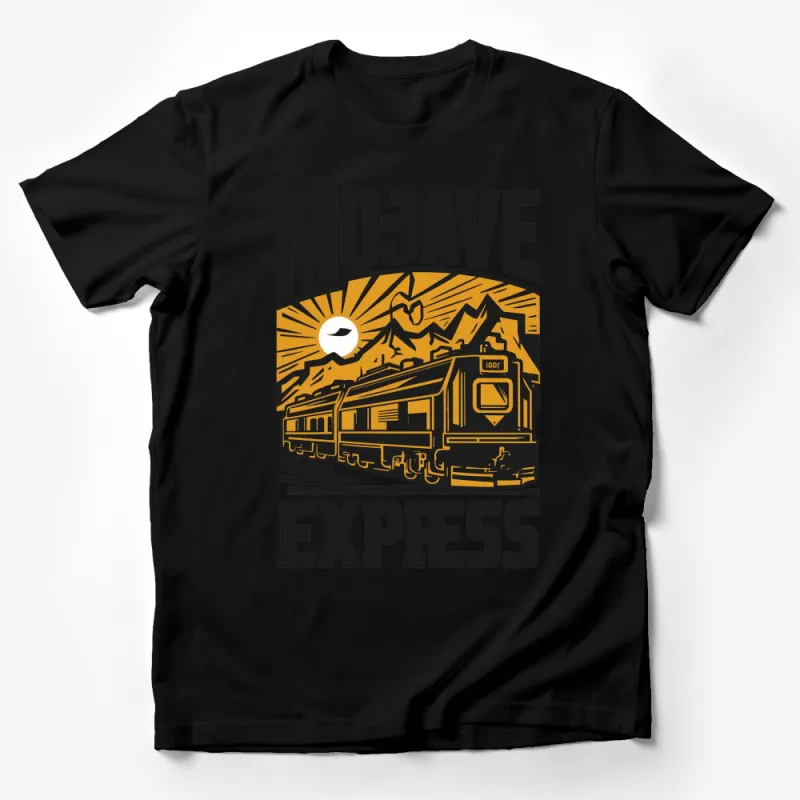 Mojave Express Train T-Shirt, Vintage Locomotive Graphic Tee, Adventure Rail Travel Design Male T-Shirt