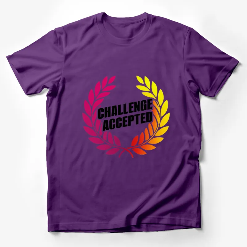 Challenge Accepted Motivational Quote T-Shirt, Colorful Laurel Wreath Design, Unisex Tee Male T-Shirt