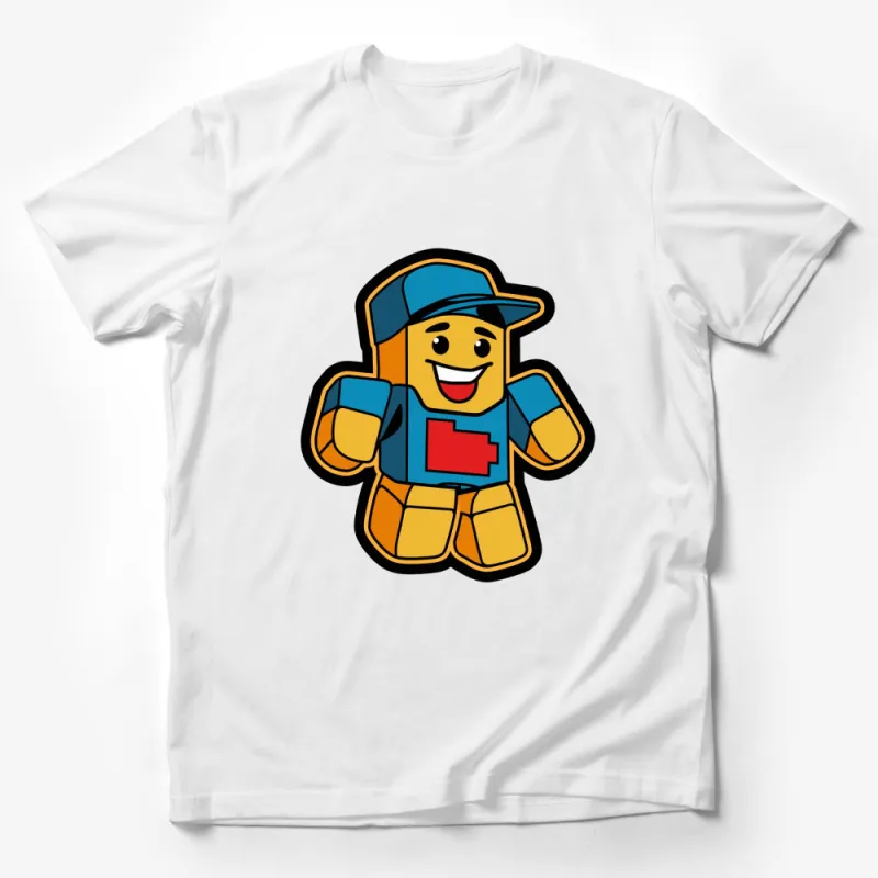 Colorful Toy Brick Character T-Shirt, Cute Block Man Graphic Tee, Fun Casual Shirt Male T-Shirt