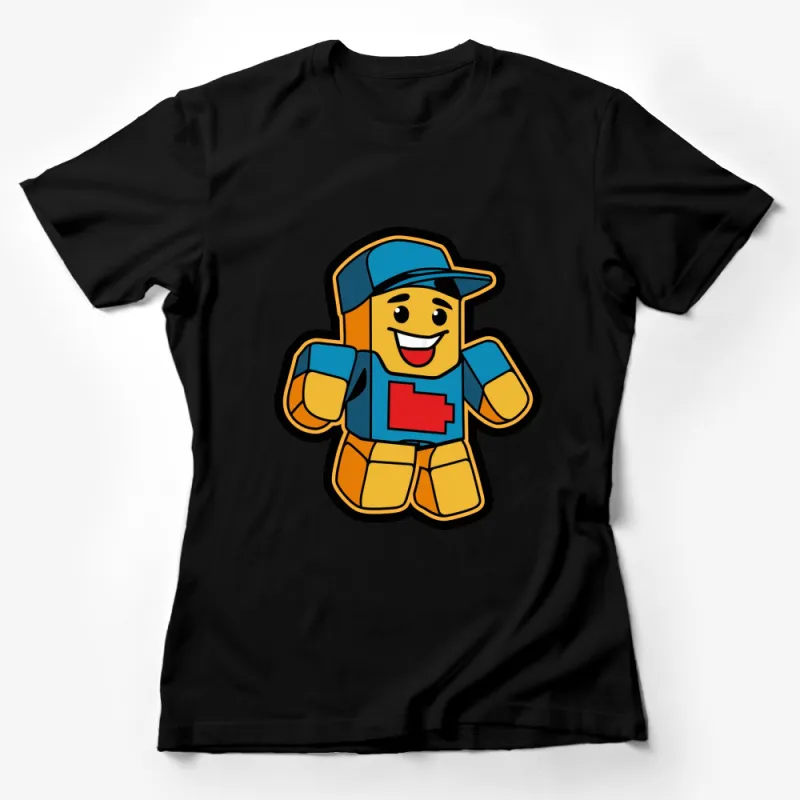 Colorful Toy Brick Character T-Shirt, Cute Block Man Graphic Tee, Fun Casual Shirt Female T-Shirt