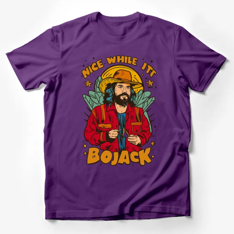 Bojack Themed T-Shirt, Colorful Retro Graphic with Text, Unisex Casual Wear Male T-Shirt