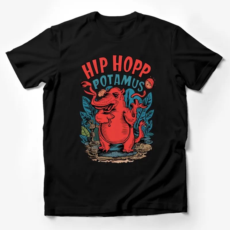 Hip Hop Potamus T-Shirt, Funky Red Hippo Graphic Tee, Unique Music Lover Gift Male T-Shirt