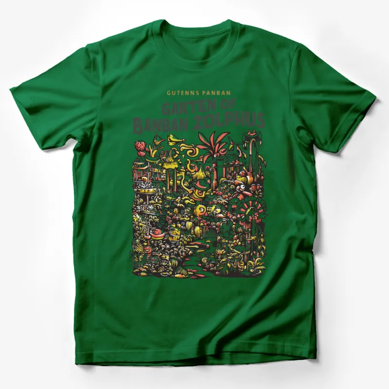 Gardens of Banban Zolphus Illustrated T-Shirt, Unique Graphic Tee, Artistic Design Shirt, Colorful Apparel Male T-Shirt