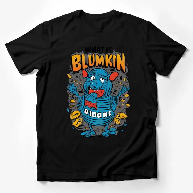 Funky Blue Monster What is Blumkin Cartoon T-Shirt, Colorful Graphic Tee, Unisex Fashion Male T-Shirt