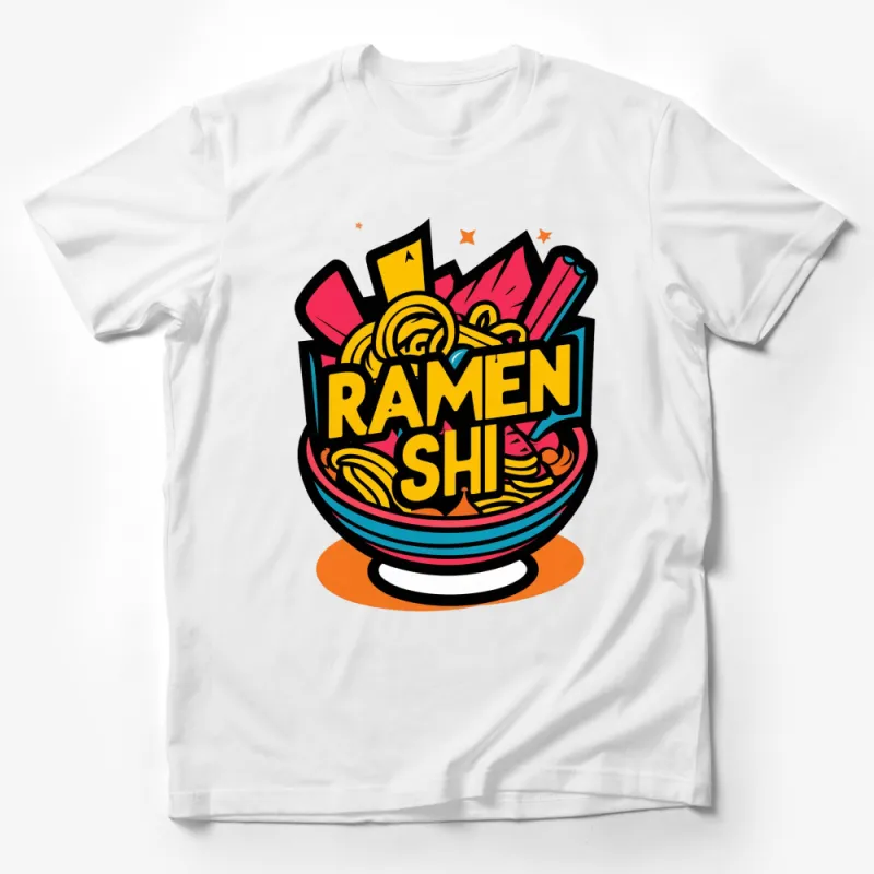 Colorful Ramen Bowl Graphic T-Shirt, Vibrant Noodle Soup Design, Anime Inspired, Fun Casual Wear Male T-Shirt