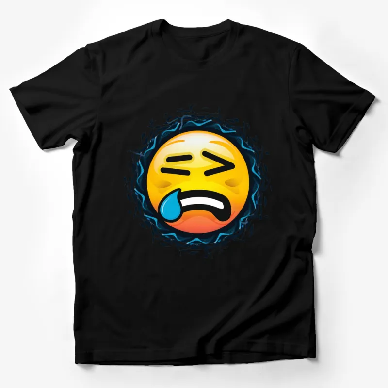 Funny Emoji Face T-Shirt, Colorful Graphic Tee with Crying Face, Unique Artistic Design, Unisex Apparel for All Ages Male T-Shirt