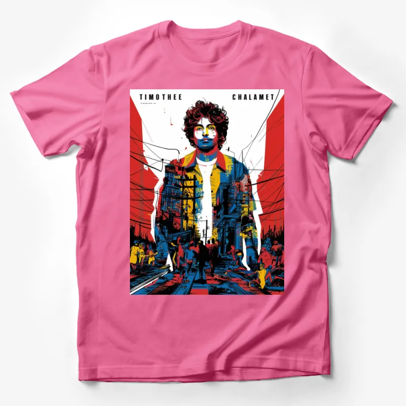 Timothee Chalamet Inspired Graphic Tee, Bold Comic Art Style T-Shirt, Colorful Urban Fashion Top Male T-Shirt