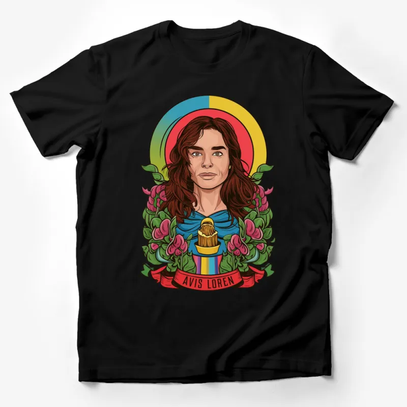 Avis Loren Vintage Portrait T-Shirt, Colorful Rainbow Floral Graphic Tee, Unique Artistic Women's Clothing Male T-Shirt