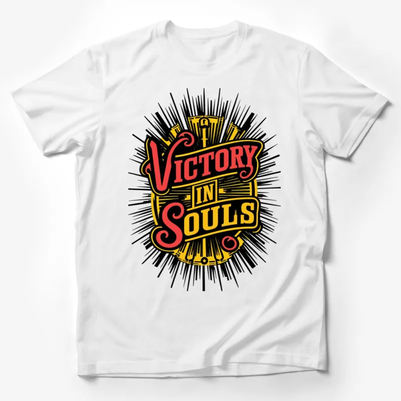 Victory In Souls Motivational T-Shirt, Retro Style Graphic Tee, Bold Statement Vintage Look Apparel Male T-Shirt