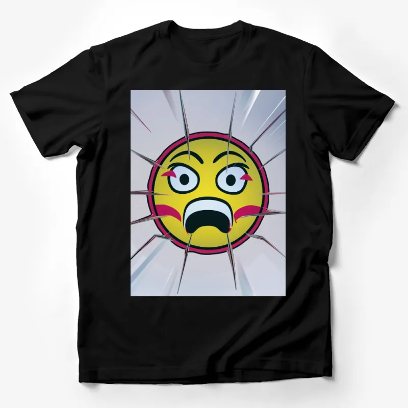 Shocked Emoji Face T-Shirt, Colorful Comic Expression Tee, Unisex Casual Wear Male T-Shirt