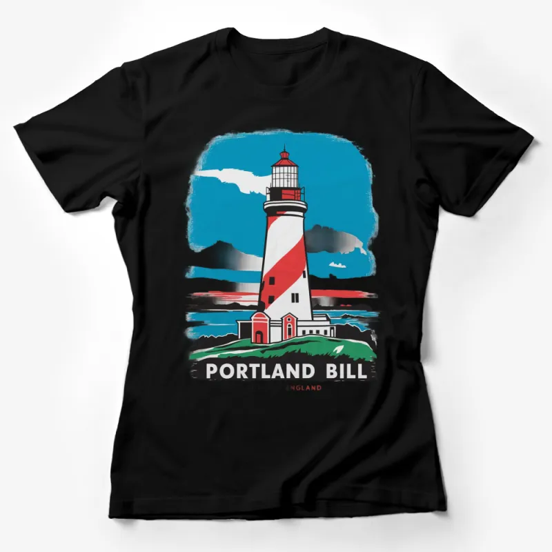 Vintage Portland Bill Lighthouse England T-Shirt, Retro Style Nautical Graphic Tee, Travel and Adventure Female T-Shirt