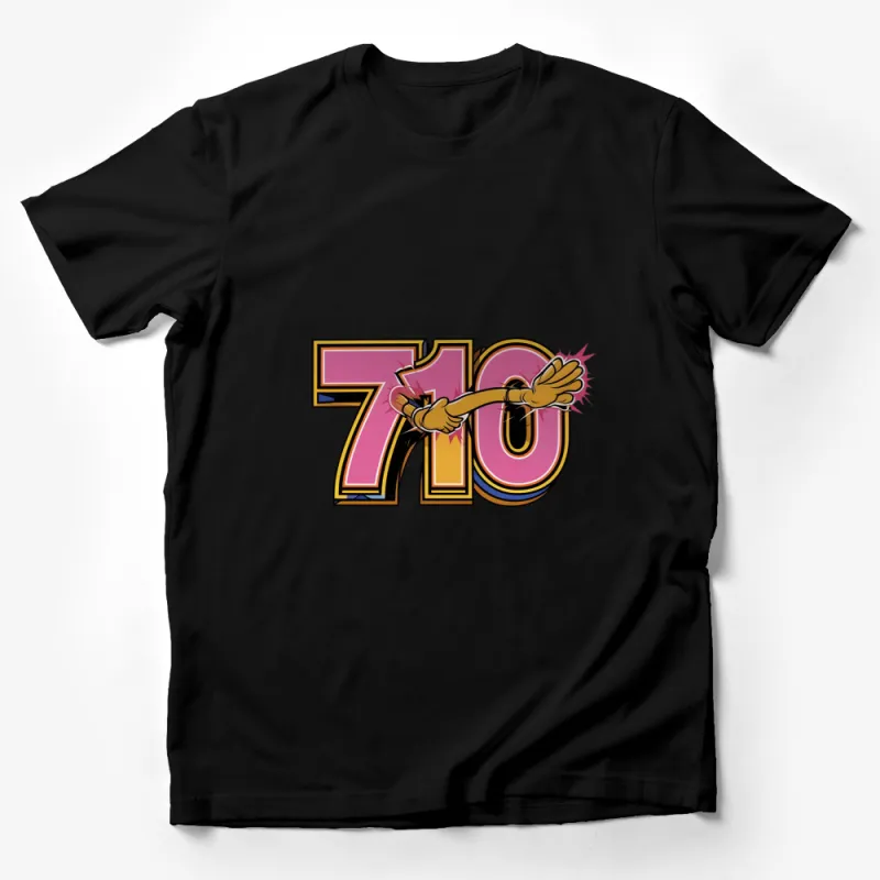 Colorful 710 Pop Art Design T-Shirt, Unisex Cartoon Graphic Tee, Unique Fashion Streetwear, Bold Comic Style Shirt Male T-Shirt